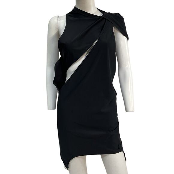 Courreges Sleek Black Twisted Cutout Mini Dress Size Large - Picture 2 of 5